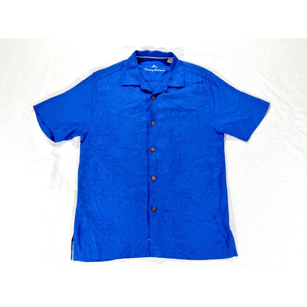 Tommy Bahama Men's Small Blue 100% Silk Hawaiian Camp Shirt Floral Button Up